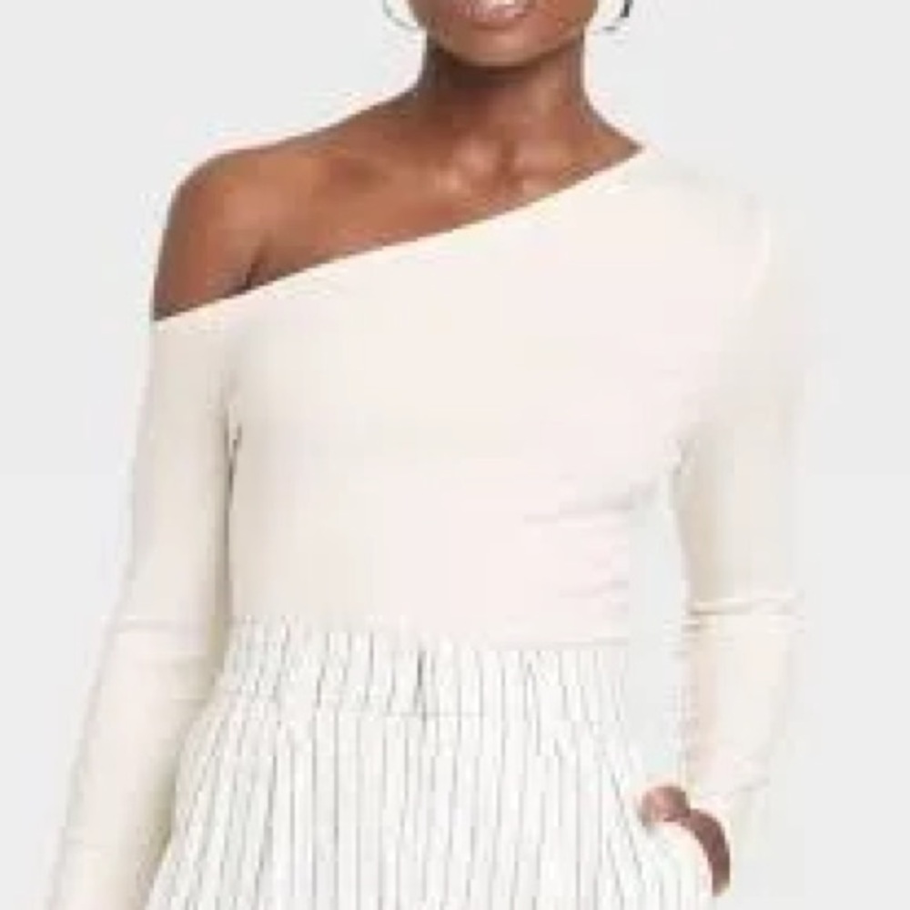 A new day ribbed asymmetric neckline long sleeve knit top 4 for $20